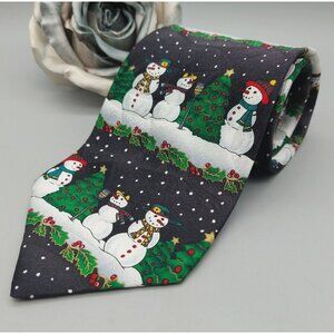 Christmas Holiday Mens Novelty Neck Tie 100% Silk Snowmen Trees Holly by MMG